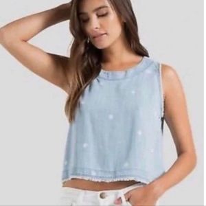 Anthropologie Cloth & Stone Polka Dot Chambray Button Back Tank Top Size Medium